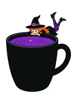 Witch Relaxing in a Potion Cup Stock Illustration