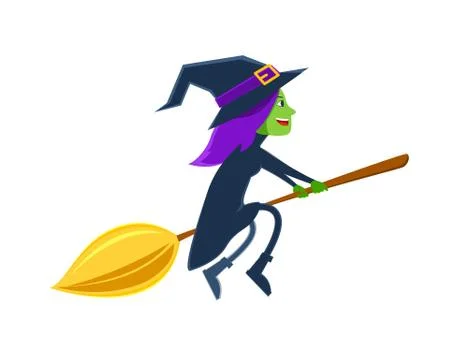 Witch riding a magic broom. Isolated Vector Illustration Stock Illustration