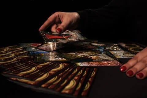 Witch ritual with cards Stock Photos