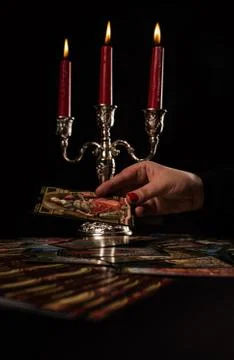 Witch ritual with cards Stock Photos