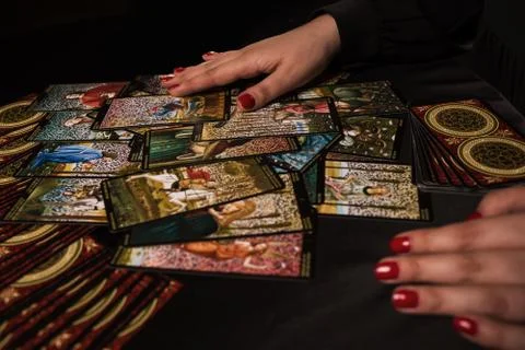 Witch ritual with cards Stock Photos