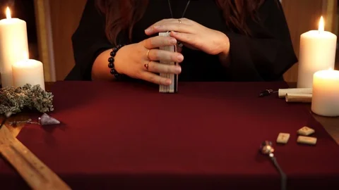 Witch in robe performs a rite of black magic. Magical ritual. Occult concept. Stock Footage 108011614