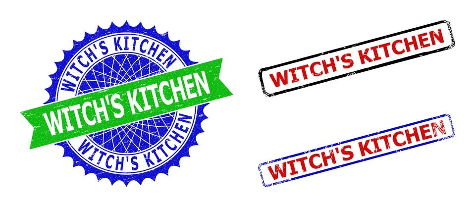 WITCH S KITCHEN Rosette and Rectangle Bicolor Stamps with Scratched Textures Stock Illustration