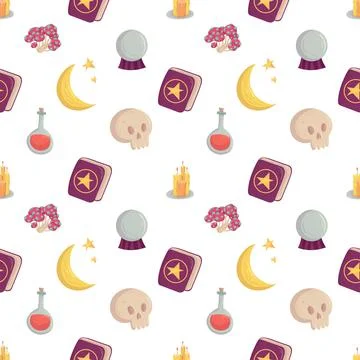 Witch seamless pattern with esoteric elements for fabric Stock Illustration
