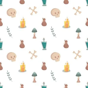 Witch seamless pattern with esoteric mystic elements. Stock Illustration