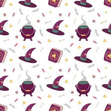 Witch seamless pattern with esoteric mystic elements. Witchcraft supply Stock Illustration
