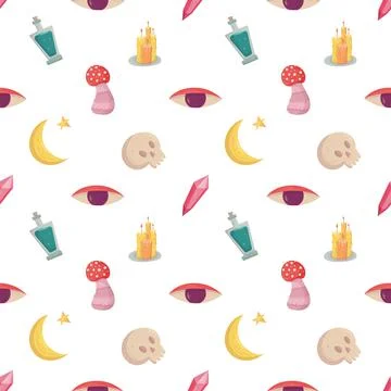 Witch seamless pattern with esoteric mystic elements. Stock Illustration