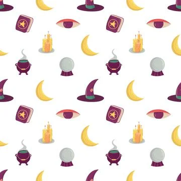 Witch seamless pattern with esoteric mystic elements. Stock Illustration
