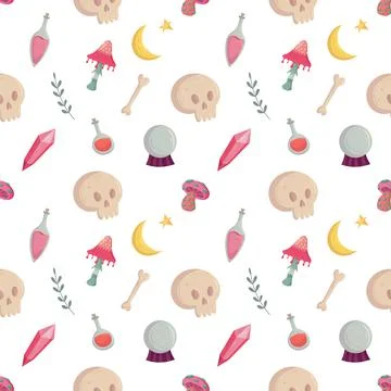 Witch seamless pattern with esoteric tools for fabric Stock Illustration