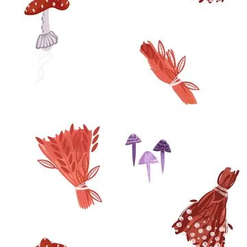 Witch seamless pattern. Potions made from dried herbs, dried flowers Stock Illustration