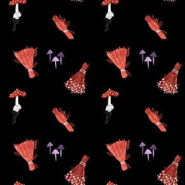 Witch seamless pattern. Potions made from dried herbs, dried flowers, fly Illustrazione stock