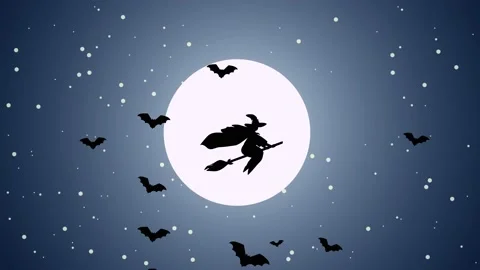 Witch silhouette flying in the moonlight Stock Footage 139557684