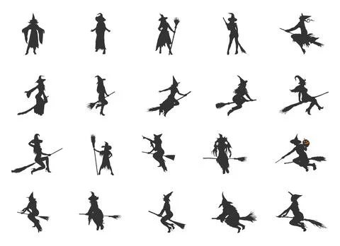 Witch silhouettes, Halloween witch silhouettes, Halloween witch's Stock Illustration