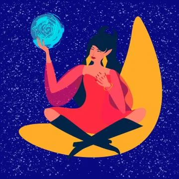 The witch sits on the moon Stock Illustration