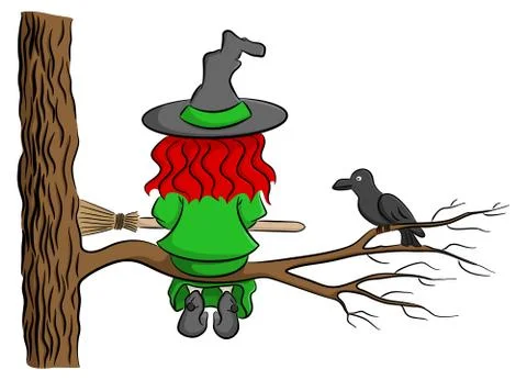 Witch sitting on a branch taking a break Stock Illustration