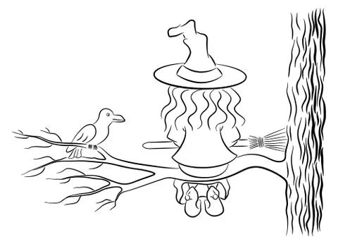 Witch sitting on a branch taking a break Illustrazione stock