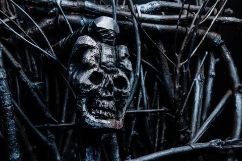 Witch skull cane standing. Stock Photos