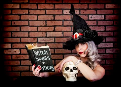 Witch &amp; Spell Book Stock Photos