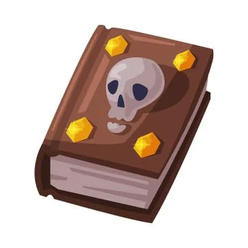 Witch Spell Book with Skull Bone, Witchcraft Attribute, Happy Halloween Object Ilustração Stock