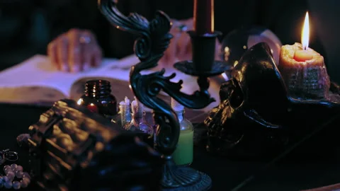 Witch with supernatural powers reading magic spell in mysterious atmosphere Stock Footage 201331354