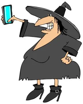 Witch taking a selfie Stock Illustration