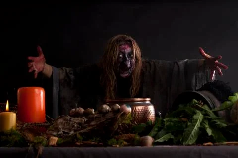 Witch in their kitchen Stock Photos