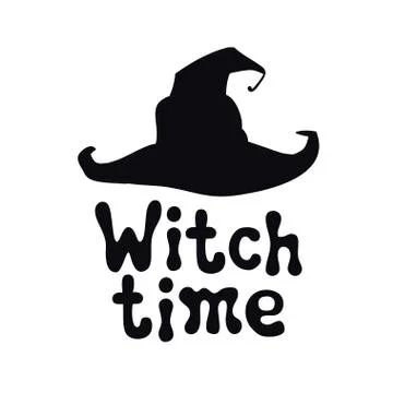 Witch time. Halloween theme. Handdrawn lettering phrase. Design element for Stock Illustration