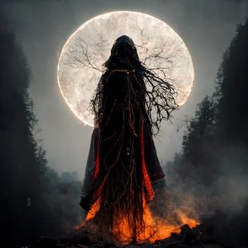 Witch under the moon Stock Illustration