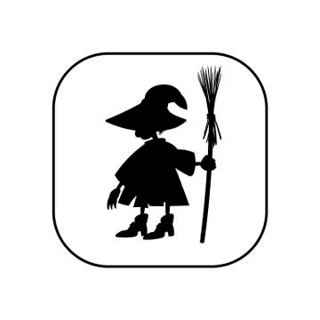 Witch - vector logo icon for web. black on white. Minimalistic cartoon style. Stock Illustration