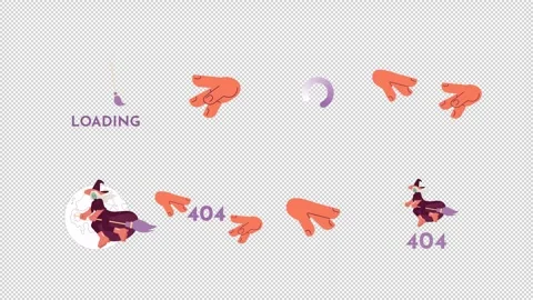 Witchcraft 404 and reaching hands loading cartoon animation pack Stock Footage 345570853