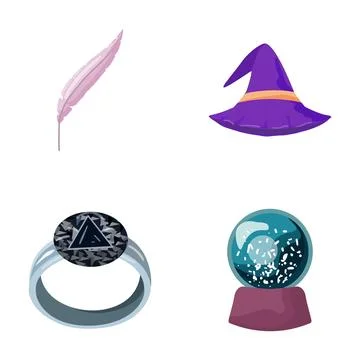 Witchcraft and magic items set on white Stock Illustration