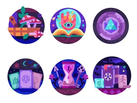 Witchcraft and Magic Occult Alchemy Flat Icons Stock Illustration