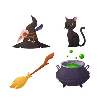 Witchcraft and wizardry mystical elements set vector illustration isolated. Stock Illustration