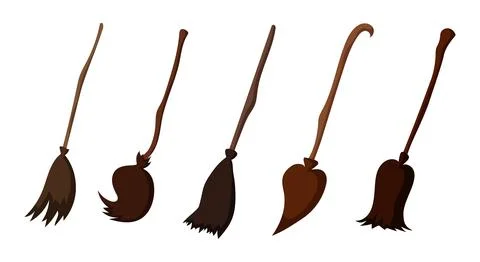 Witchcraft broom set. Magic flying broomstick for witches and sorcerers Stock Illustration