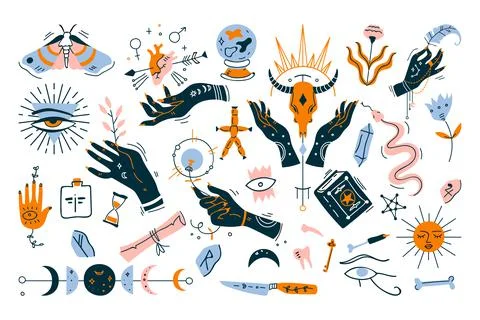 Witchcraft doodle print set イラスト素材