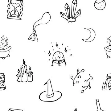 Witchcraft elements seamless pattern for children kids Stock Illustration