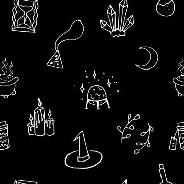 Witchcraft elements seamless pattern for children kids Stock Illustration