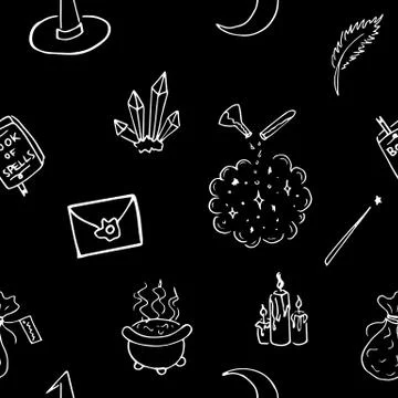 Witchcraft elements seamless pattern for children kids Stock Illustration