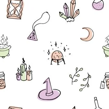 Witchcraft elements seamless pattern for children kids Stock Illustration