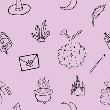 Witchcraft elements seamless pattern for children kids Stock Illustration