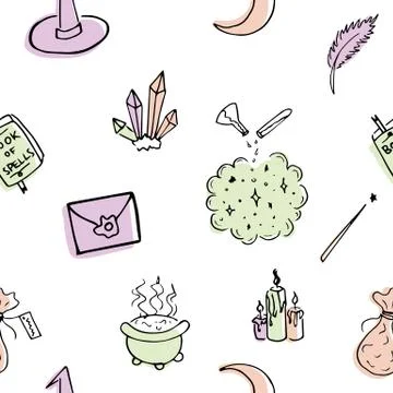Witchcraft elements seamless pattern for children kids Stock Illustration