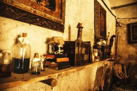 Witchcraft objects to do magic, detail of belief and mystery, fear Stock Photos