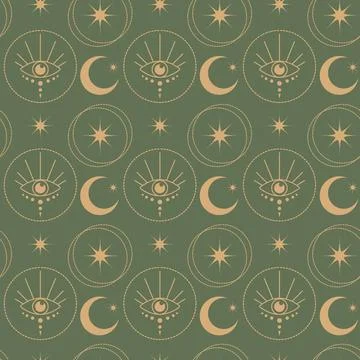 Witchcraft pattern mystical esoteric background. Minimalistic vector tribal a Stock Illustration