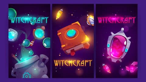 Witchcraft posters with magic amulet, mirror, book Stock Illustration