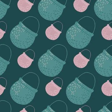 Witchcraft seamless pattern with blue and lilac colored pots elements. Navy b イラスト素材