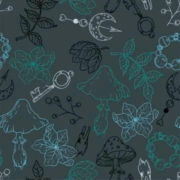 Witchcraft Seamless pattern doodle style in vector illustration 스톡 일러스트