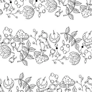Witchcraft Seamless pattern doodle style in vector illustration Stock Illustration