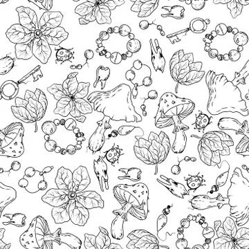 Witchcraft Seamless pattern doodle style in vector illustration Stock Illustration