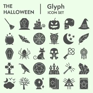 Witchcraft solid icon set, Magic symbols set collection or vector sketches Stock Illustration