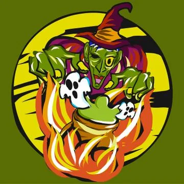 The witches and ghost vector image for halloween content. Stock Illustration